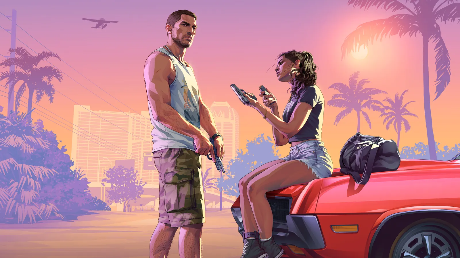 Jason and Lucia in official GTA 6 artwork from Rockstar’s launch trailer page.
